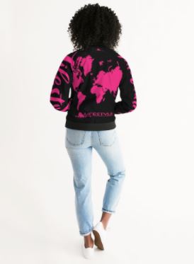 Womens International Bomber Jacket - Black & Hot Pink