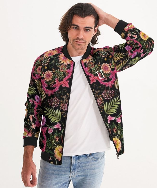 Pink Flowers Bomber Jacket